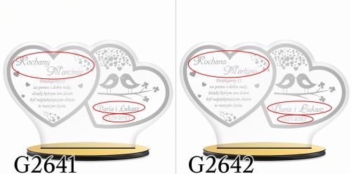 Statuetka szkło akrylowe dwa serca PODZIĘKOWANIA DLA RODZICÓW