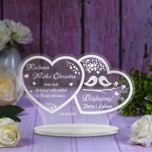 Statuetka szkło akrylowe dwa serca PODZIĘKOWANIA DLA RODZICÓW
