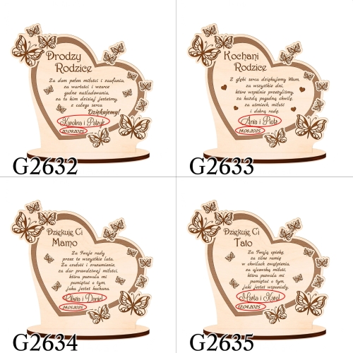 STATUETKA DREWNIANA serce Z MOTYLKAMI podziękowanie na wesele ślub dla mamy taty grawer