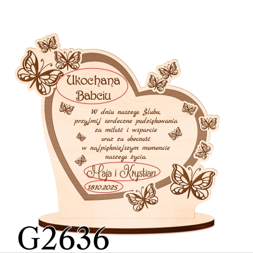 STATUETKA DREWNIANA serce Z MOTYLKAMI podziękowanie na wesele ślub dla mamy taty grawer