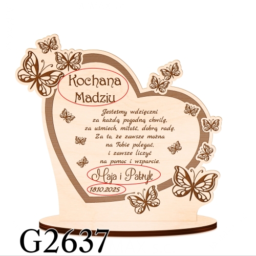 STATUETKA DREWNIANA serce Z MOTYLKAMI podziękowanie na wesele ślub dla mamy taty grawer