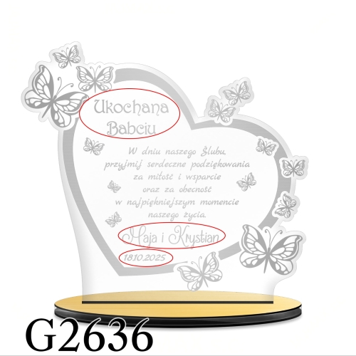 Statuetka serce z motylkami ŚLUB PODZIĘKOWANIA OD PARY MŁODEJ