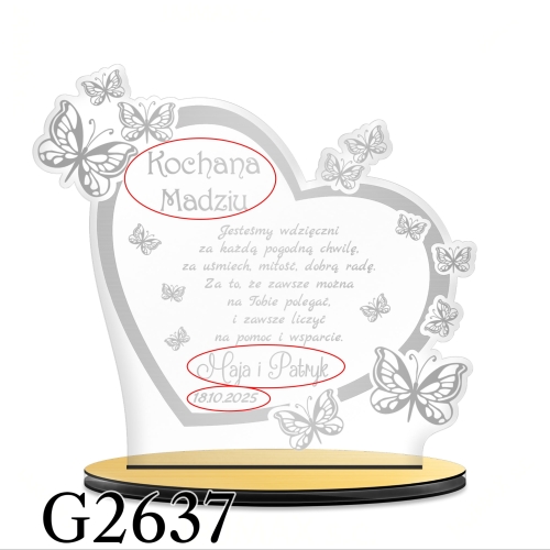 Statuetka serce z motylkami ŚLUB PODZIĘKOWANIA OD PARY MŁODEJ