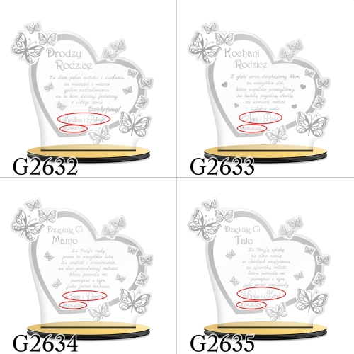 Statuetka serce z motylkami ŚLUB PODZIĘKOWANIA OD PARY MŁODEJ