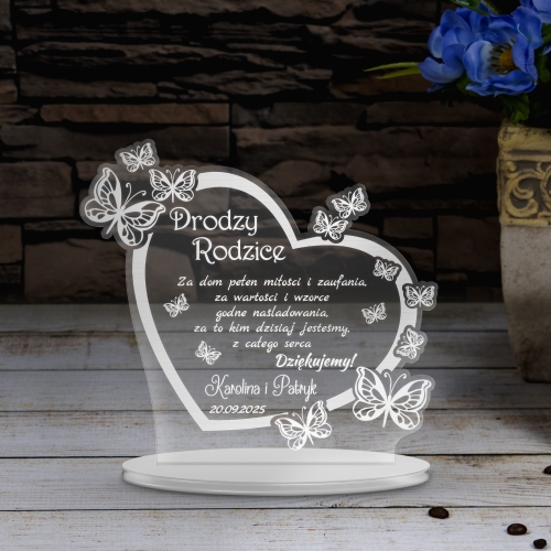 Statuetka serce z motylkami ŚLUB PODZIĘKOWANIA OD PARY MŁODEJ