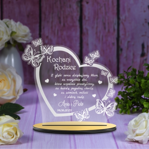 Statuetka serce z motylkami ŚLUB PODZIĘKOWANIA OD PARY MŁODEJ