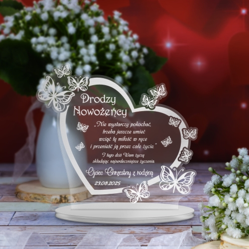 STATUETKA SERCE z motylkami prezent na ślub dla nowożeńców grawer