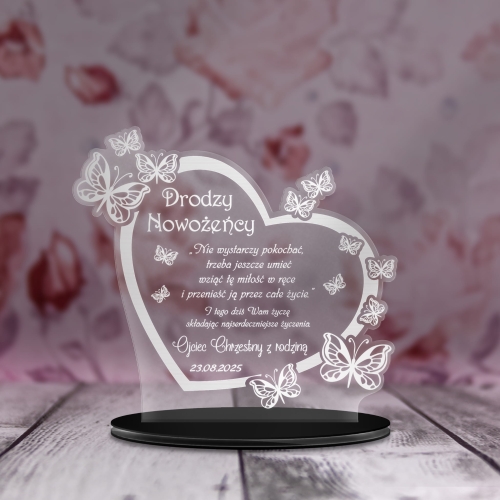 STATUETKA SERCE z motylkami prezent na ślub dla nowożeńców grawer