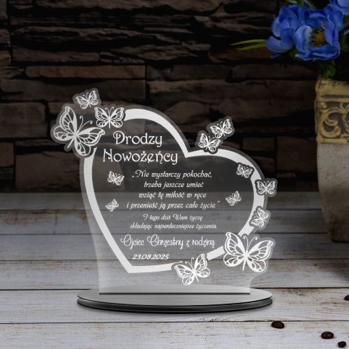 STATUETKA SERCE z motylkami prezent na ślub dla nowożeńców grawer
