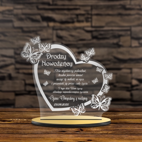 STATUETKA SERCE z motylkami prezent na ślub dla nowożeńców grawer
