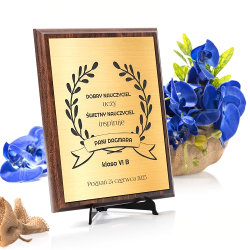 Złoty obrazek drewniany PAMIĄTKA DLA WYCHOWAWCY grawer