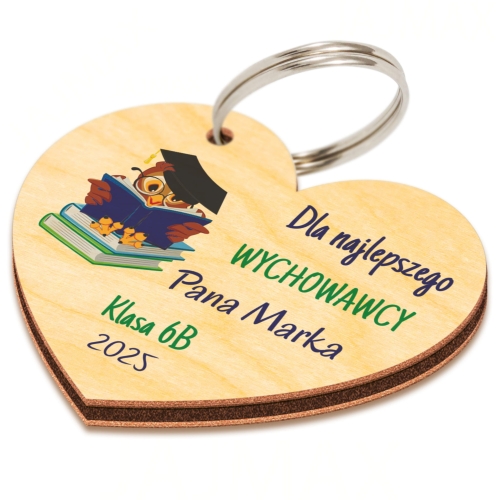 Drewniany Breloczek PREZENT NA DZIEŃ NAUCZYCIELA nadruk