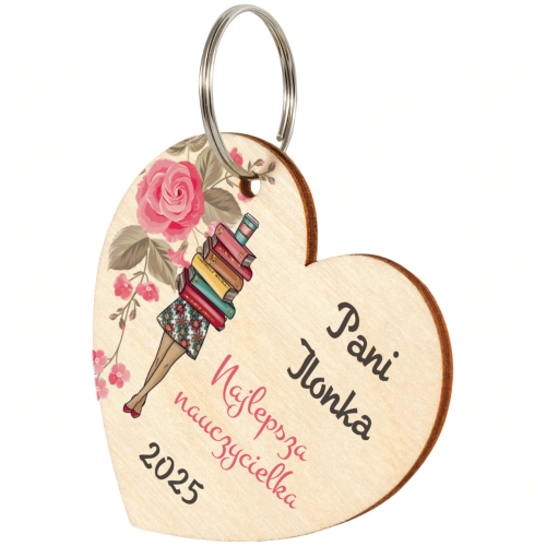 Drewniany Breloczek PREZENT NA DZIEŃ NAUCZYCIELA nadruk