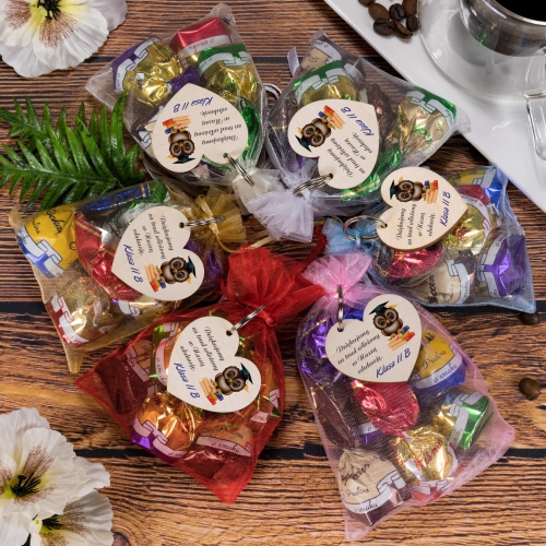 Zestaw SŁODKI UPOMINEK z brelokiem prezent dla nauczyciela nadruk