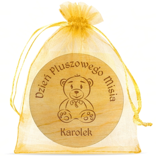 Magnes koło na DZIEŃ PLUSZOWEGO MISIA  imienny GRAWER