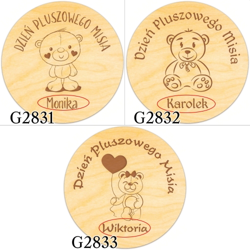 Magnes koło na DZIEŃ PLUSZOWEGO MISIA  imienny GRAWER