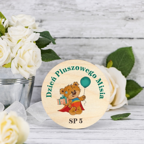 Magnes koło DZIEŃ PLUSZOWEGO MISIA nadruk