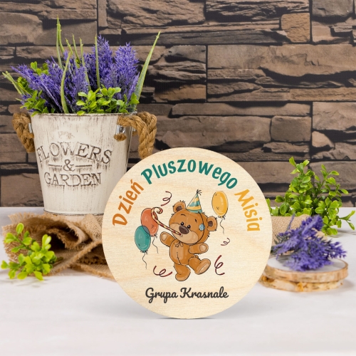 Magnes koło DZIEŃ PLUSZOWEGO MISIA nadruk