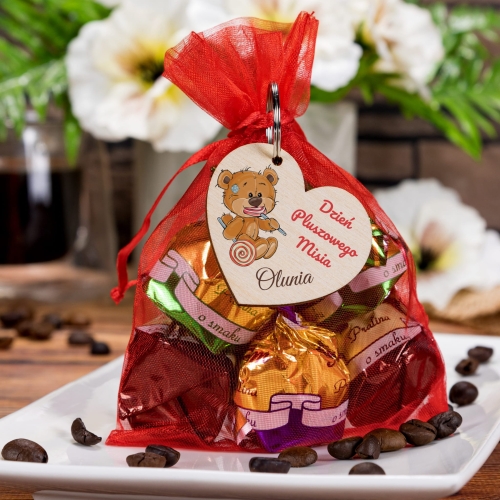 BRELOK SERCE z pralinkami na Dzień Pluszowego Misia IMIĘ nadruk