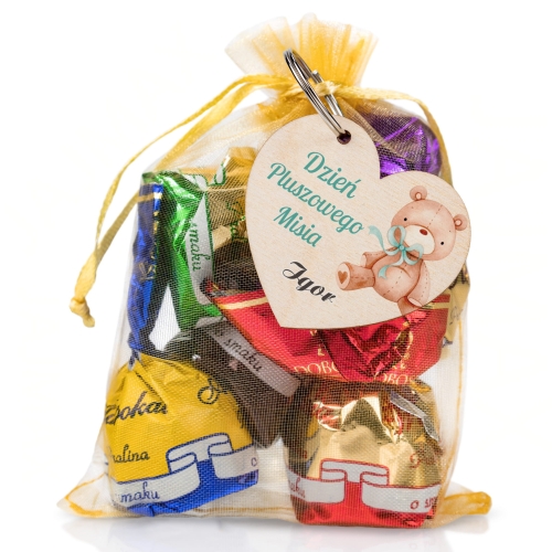 BRELOK SERCE z pralinkami na Dzień Pluszowego Misia IMIĘ nadruk