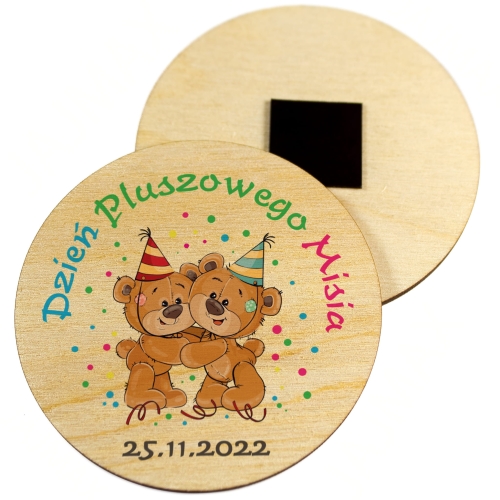 Magnes koło DZIEŃ PLUSZOWEGO MISIA nadruk