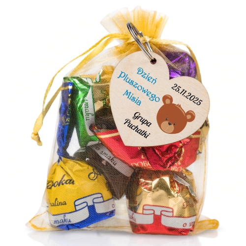 BRELOCZEK SERCE zestaw z cukierkami DZIEŃ PLUSZOWEGO MISIA nadruk