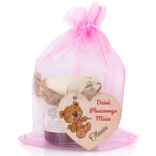 Zestaw Miód i Breloczek serce na DZIEŃ PLUSZOWEGO MISIA imienny