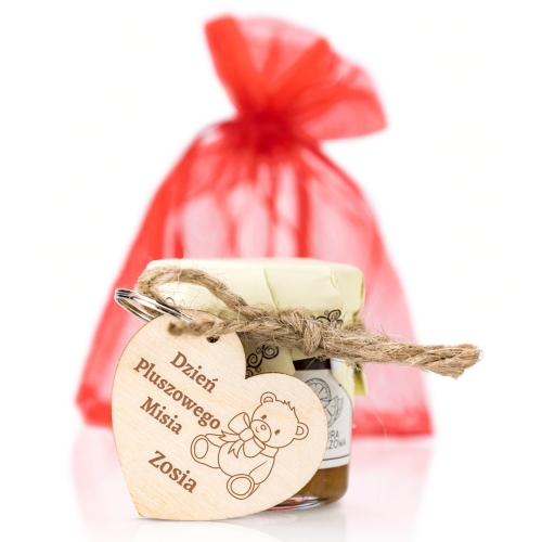 Breloczek z imieniem i miód DZIEŃ PLUSZOWEGO MISIA grawer
