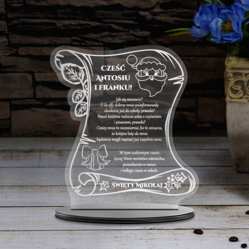 Statuetka list od ŚWIĘTEGO MIKOŁAJA dla dziecka grawer