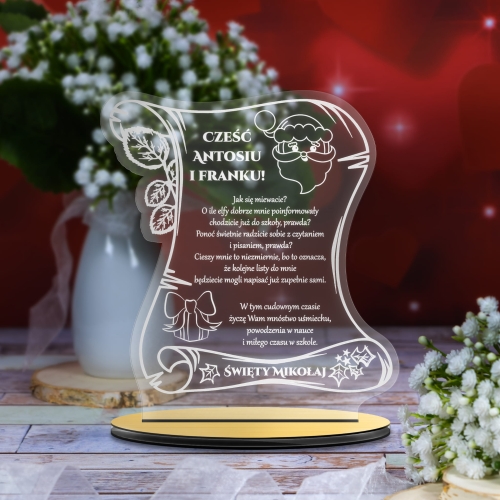 Statuetka list od ŚWIĘTEGO MIKOŁAJA dla dziecka grawer