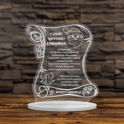 Statuetka list od ŚWIĘTEGO MIKOŁAJA dla dziecka grawer