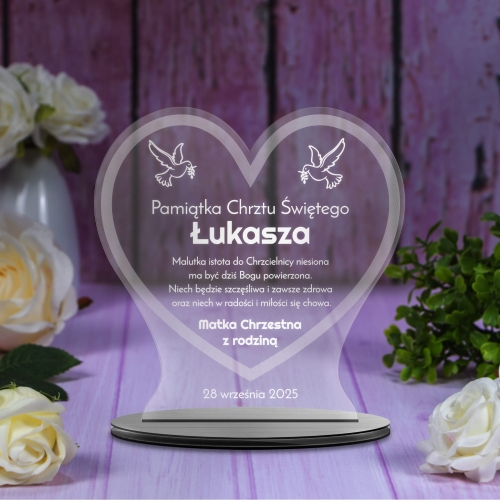 Statuetka serce PREZENT NA CHRZEST dla dziecka grawer