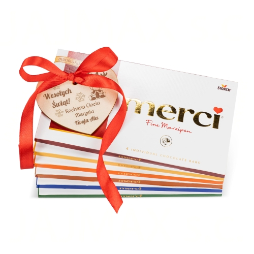 CZEKOLADA MERCI Z SERCEM Prezent na święta grawer