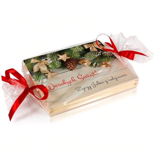 PREZENT na Święta pudełko z drewna nadruk