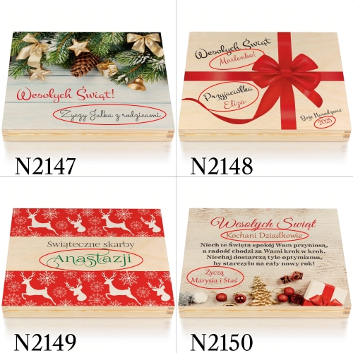 PREZENT na Święta pudełko z drewna nadruk