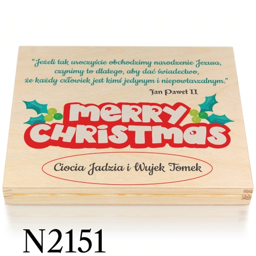 PREZENT na Święta pudełko z drewna nadruk