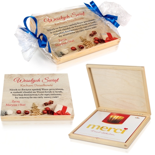 PREZENT na Święta pudełko z drewna nadruk