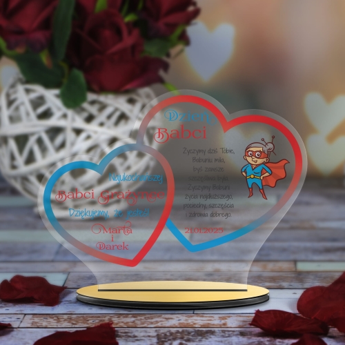 STATUETKA DWA SERCA Prezent dla Babci z okazji Dnia Babci nadruk