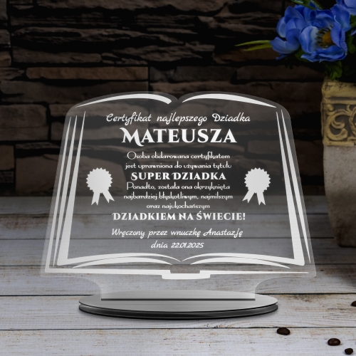 STATUETKA KSIĘGA podziękowanie na dzień dziadka od wnuków