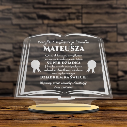 STATUETKA KSIĘGA podziękowanie na dzień dziadka od wnuków