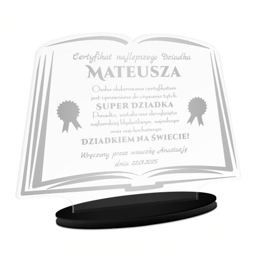 STATUETKA KSIĘGA podziękowanie na dzień dziadka od wnuków