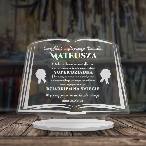 STATUETKA KSIĘGA podziękowanie na dzień dziadka od wnuków