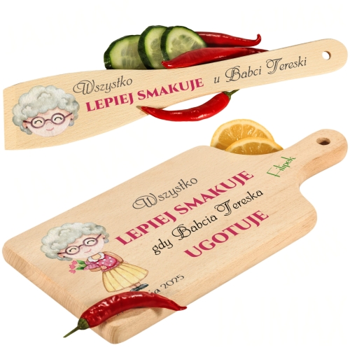 KUCHENNY ZESTAW UPOMINKOWY deska i łopatka dla babci i dziadka