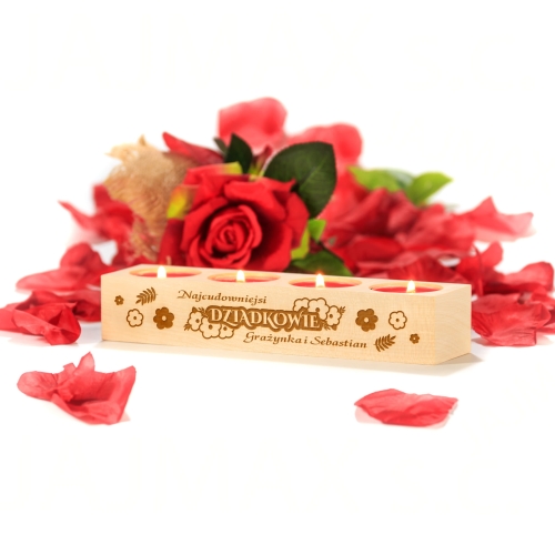 Drewniany świecznik na tealighty UPOMINEK DLA BABCI I DZIADKA