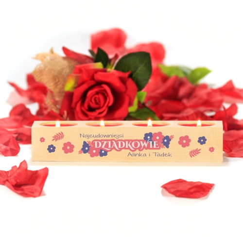 DREWNIANY ŚWIECZNIK na 4 tealighty dzień babci i dziadka