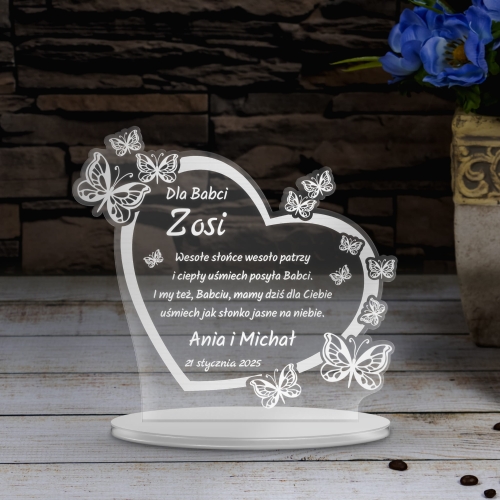 STATUETKA prezent na Dzień Babci i Dziadka Serce z motylami