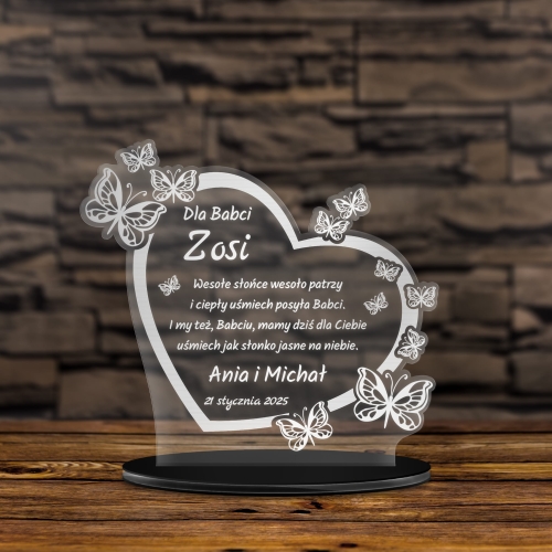 STATUETKA prezent na Dzień Babci i Dziadka Serce z motylami