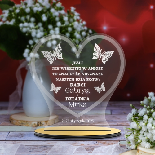 STATUETKA SERCE szkło akrylowe prezent na Dzień Babci i Dziadka