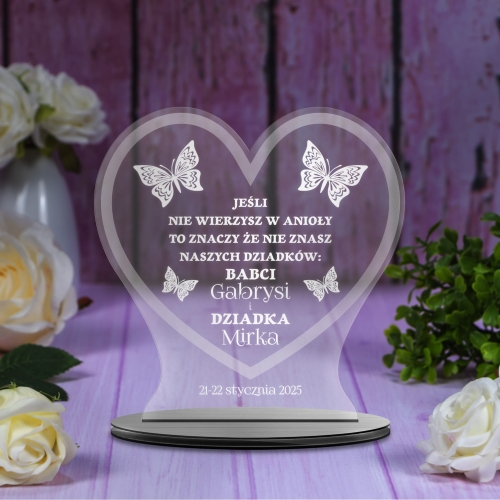 STATUETKA SERCE szkło akrylowe prezent na Dzień Babci i Dziadka