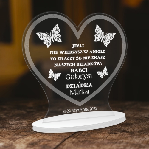 STATUETKA SERCE szkło akrylowe prezent na Dzień Babci i Dziadka